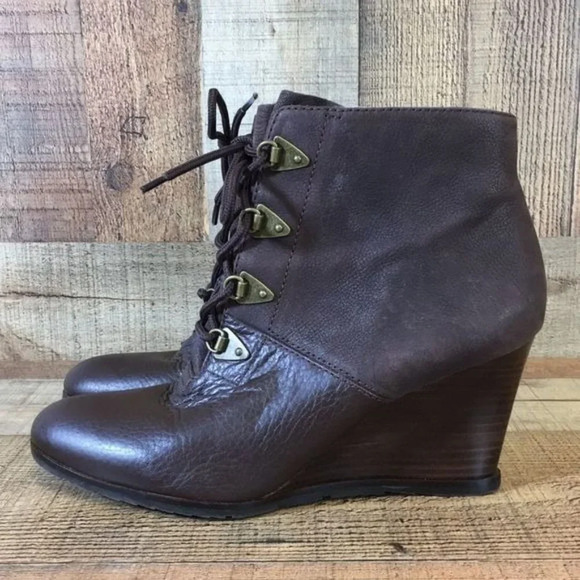 Franco Sarto Brown Leather Derby Wedge Ankle Booties Womens 10 M Heeled Boots - Picture 6 of 12